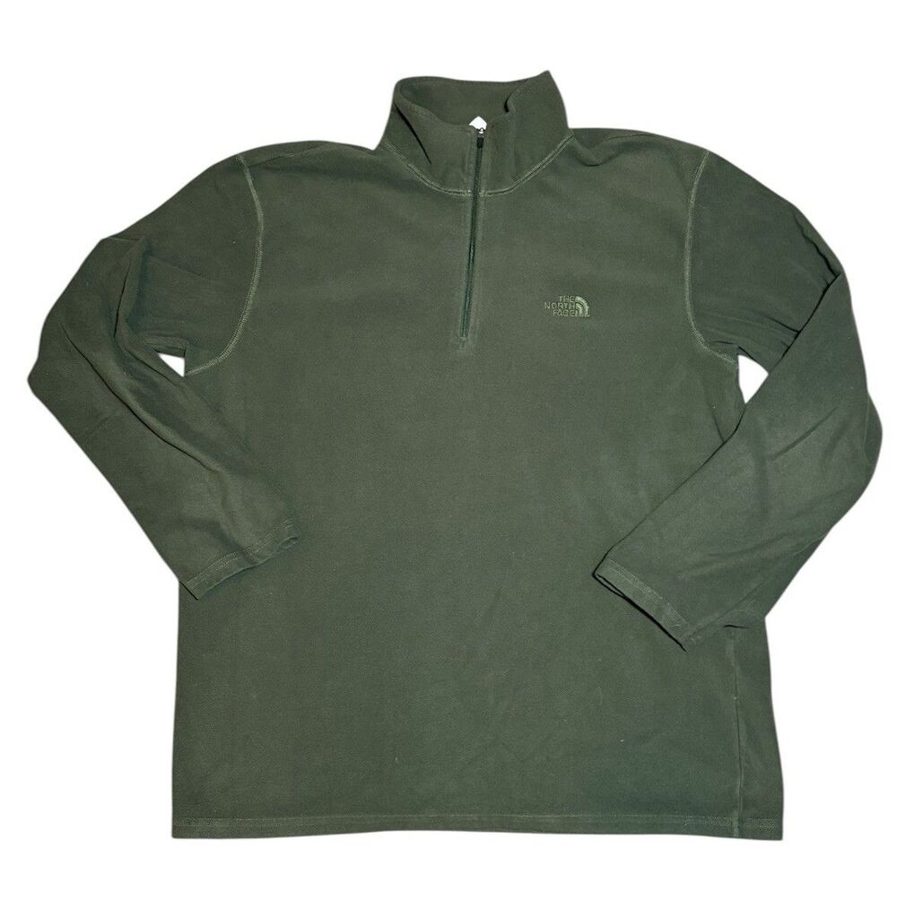 The North Face TKA 100 Men’s LG Olive Green 1/4-Zip Fleece Pullover Sweater